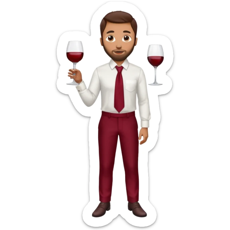 Anwar Jibawi with dark brown hair, white dress shirt, wine red silk pants sticker