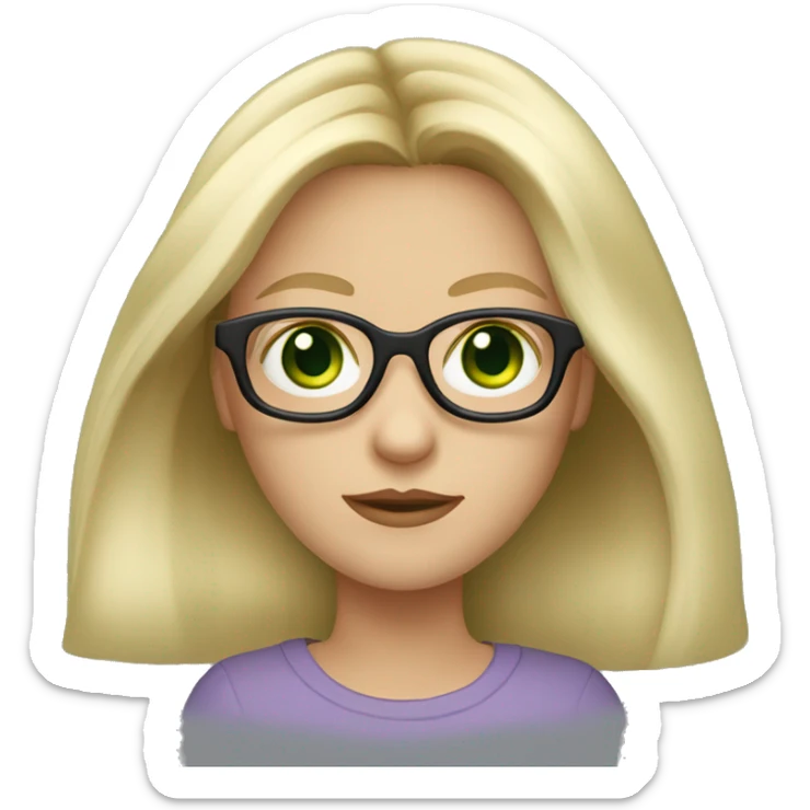 blond long hair girl with black framed glasses slavic wide face and green eyes sticker