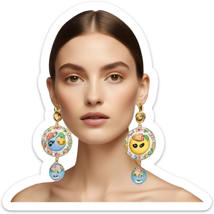 Dolce and Gabbana earrings with colourful pastel ornament print and golden detais  sticker