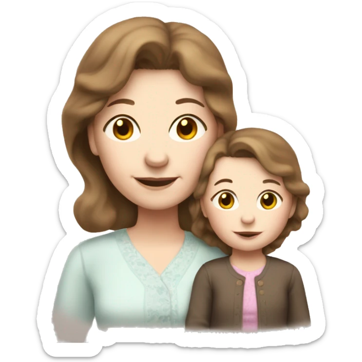 Grandma, white, long brown hair, pale skin, with baby girl sticker