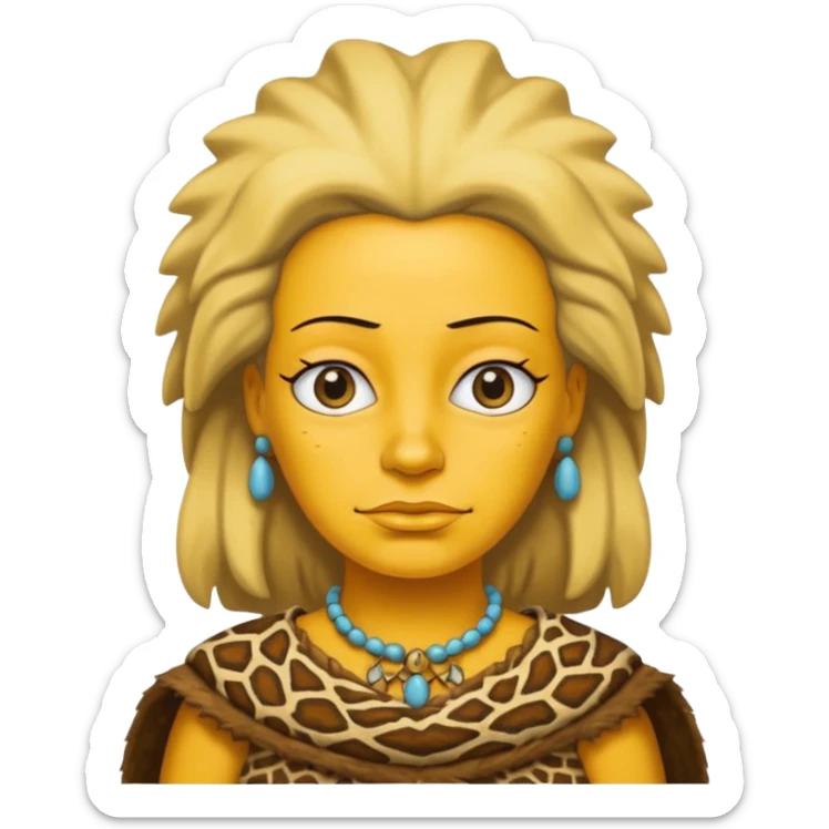 a simpson woman wearing ancient animal skin cloth, half body, icon, yellow skin sticker
