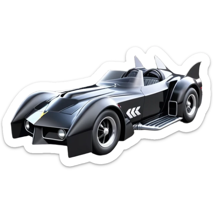  aerodynamic dark rc futuristic concept Catwoman Batgirlmobile loosely based on 1977 Mustang roadster racing (flat long straight faceted mechanical body) winged stealthy street hot rod  sticker