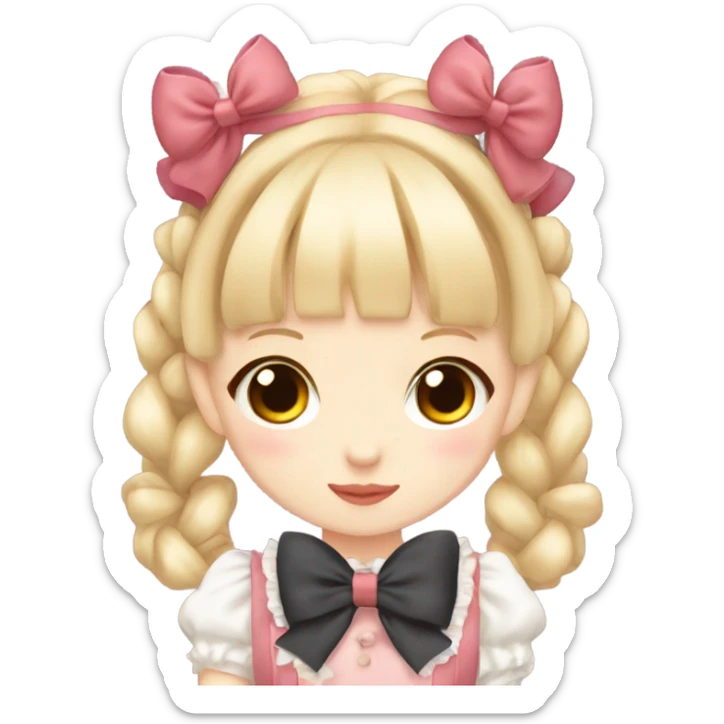 lolita fashion girl, blonde hair with pigtails tied with bows, japanese sticker