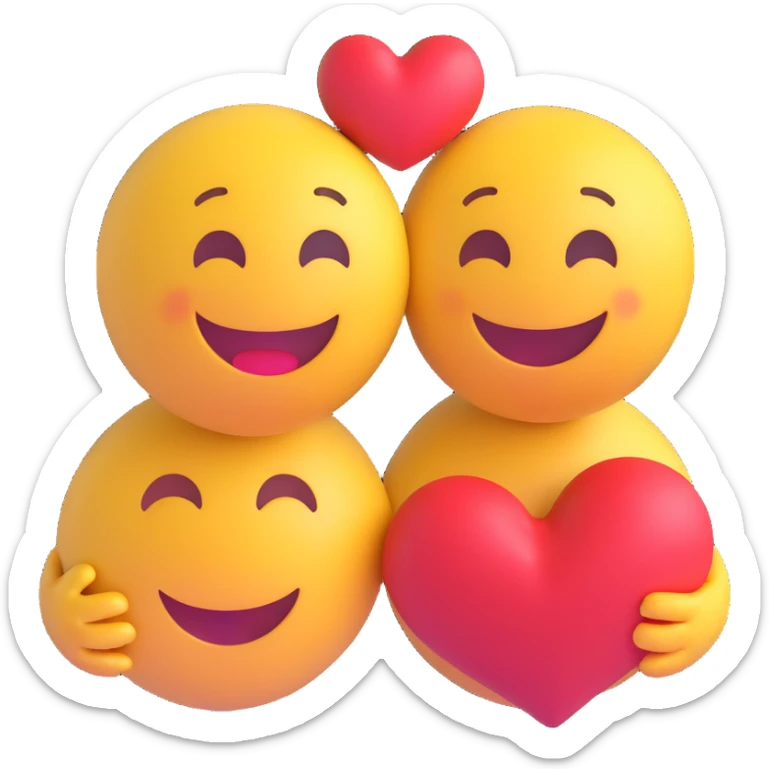 3D smiley emoji, round shape, in love, hugging boy and girl smileys, hearts, no body sticker
