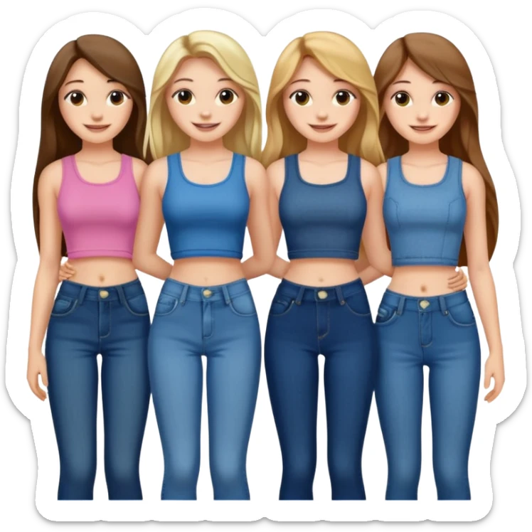 group of cute teenage girls with long hair in crop tops and jeans sticker