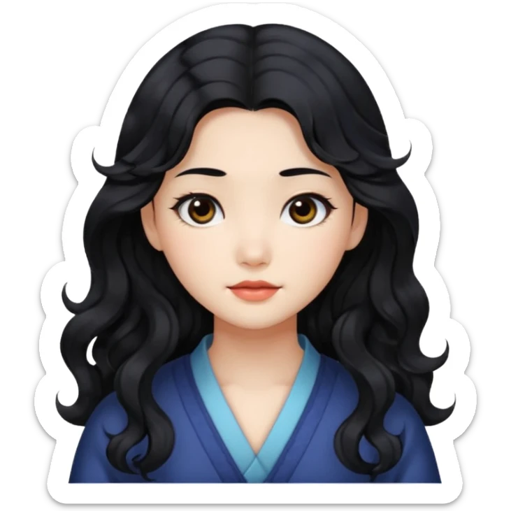 Beautiful girl,Black hair,wavy hair，long hair,Black eyes,Chinese sticker