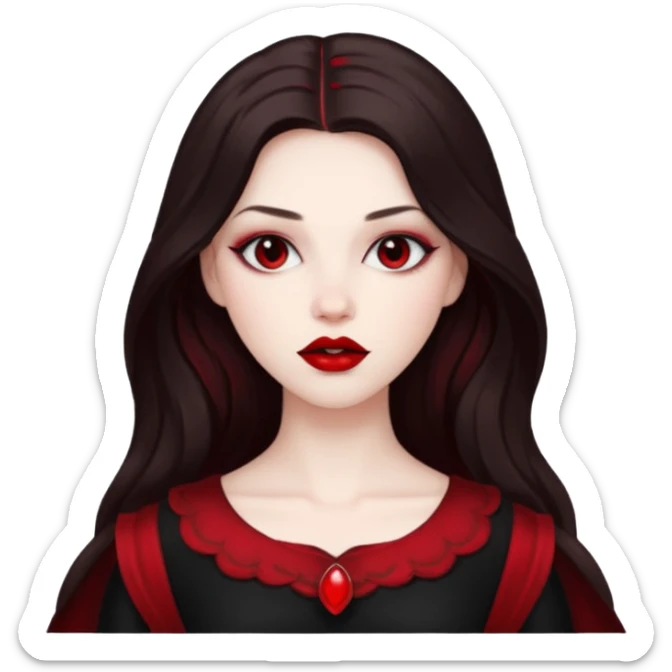 Persephone, Death Goddess from Rome Mythology with long dark brown hair, black and red outfit sticker
