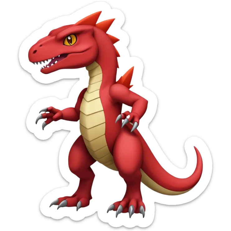  Cool Edgy Maroon Guilmon-Charmeleon-Digimon-Fakemon-Velociraptor full body sticker