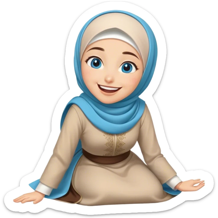 Turkish beautiful finish Konya girl blue eyes with hijab and islamic dress she’s Rolling on the Floor Laughing  sticker