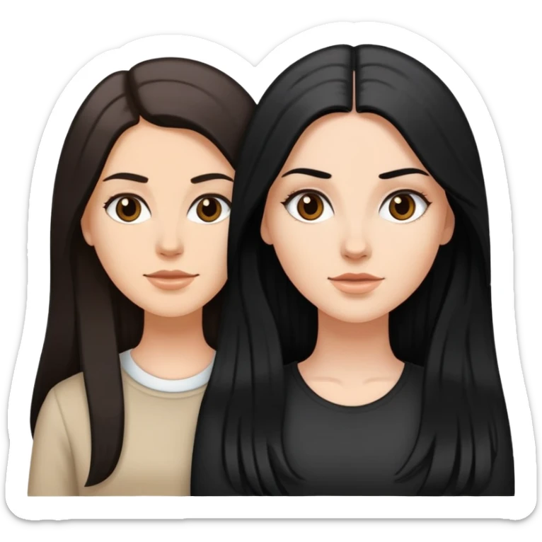 long black hair white girl and medium brown hair white girl sticker