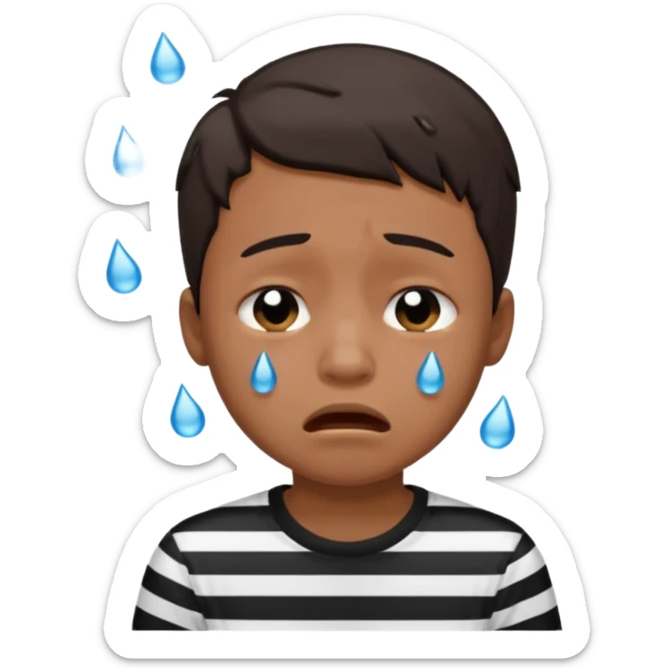 Tişörtü siyah beyaz çizgili ağlayan çocuk erkek sticker