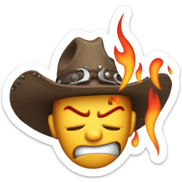 REALY ANGRY COWBOY MUSICIAN with flames coming out of his head sticker