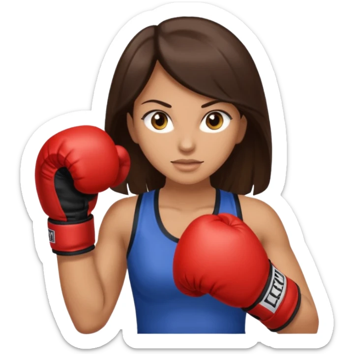 An woman with long dark brown hair light brown eyes in boxing gloves sticker