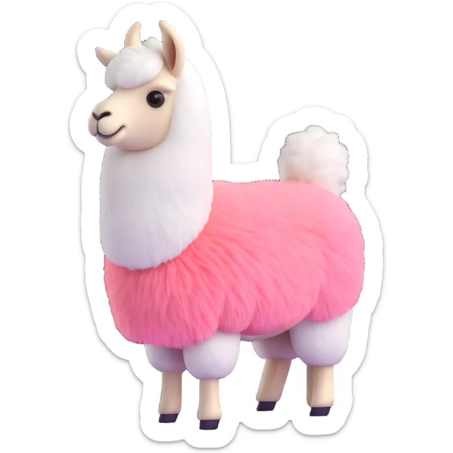 3D emoji of a white llama with a fuzzy peach-shaped pink body sticker
