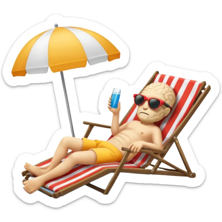 A brain lies in a deck chair wearing sunglasses at the edge of the pool. sticker