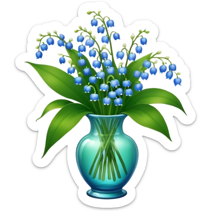 bouquet of blue lily of the valley in a green glass vase  sticker