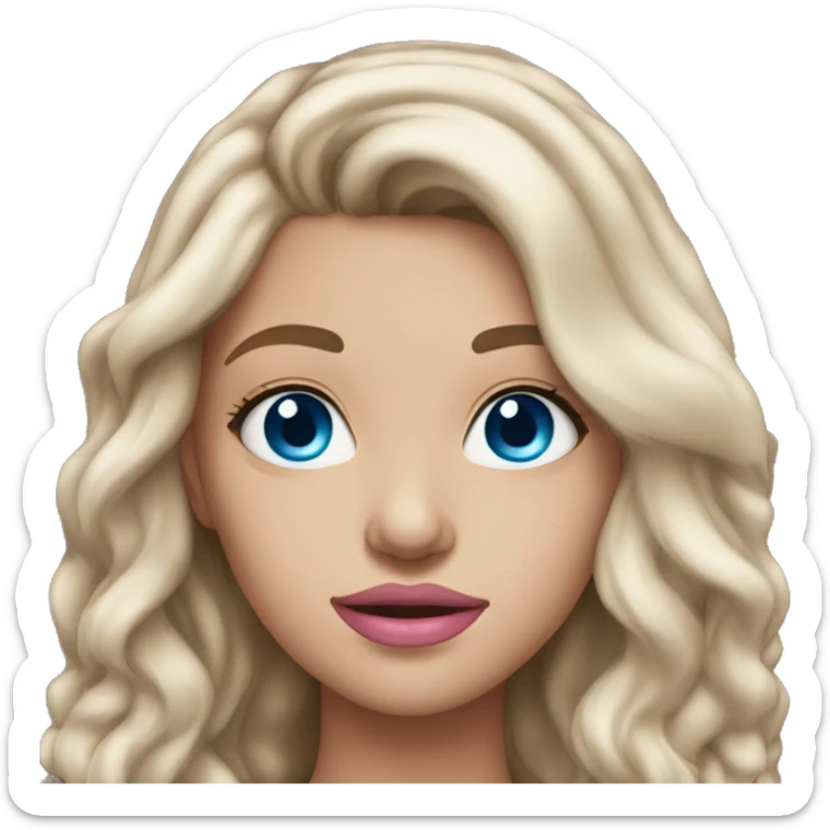 Beautiful teenage girl, long hair, brunette, blue eyes, pink lip color sticker