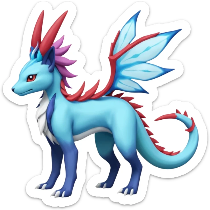 Suicune-Aurorus-Salandit-Salamence-Glaceon-Meganium-fusion (full body) sticker