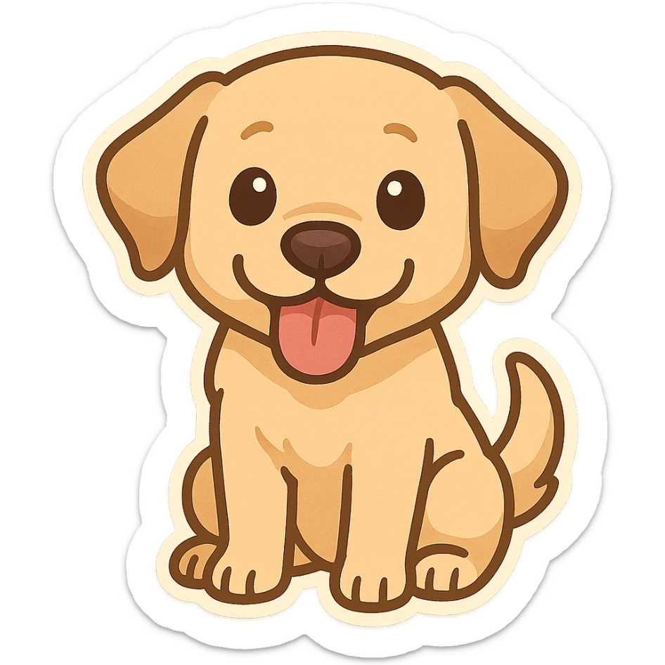 cartoon style labrador dog sitting, tongue out, friendly and cute, suitable for emoji sticker sticker
