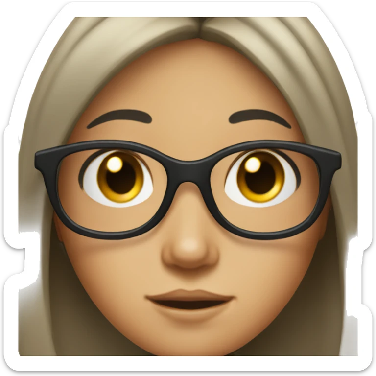 A girl with freckled gray eyes and black hair wearing transparent glasses sticker