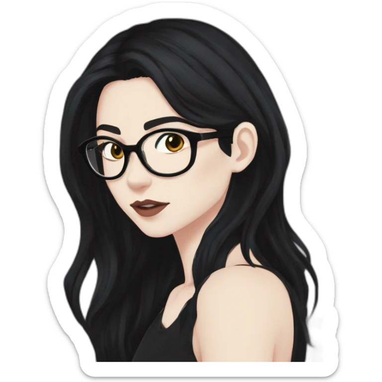 Anime+Cassandra+Goth-Woman-dark-hair-with-glasses-black-tshirt+perfectly-centered sticker
