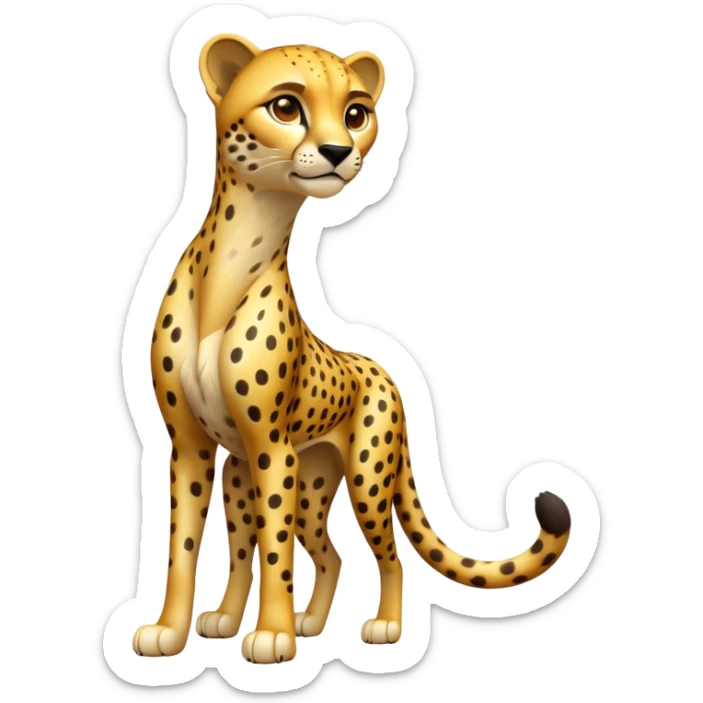 cinematic-cheetah-realistic-full-body-standing-emoji,-slim-and-athletic-frame-poised-for-action,-long-tail-curving-slightly,-head-tilted-dramatically,-sleek-golden-fur-with-black-spots,-piercing-amber-eyes,-simplified-yet-realistic-focused-features,-highly-detailed,-glowing-with-an-almost-sarcastic-glow sticker