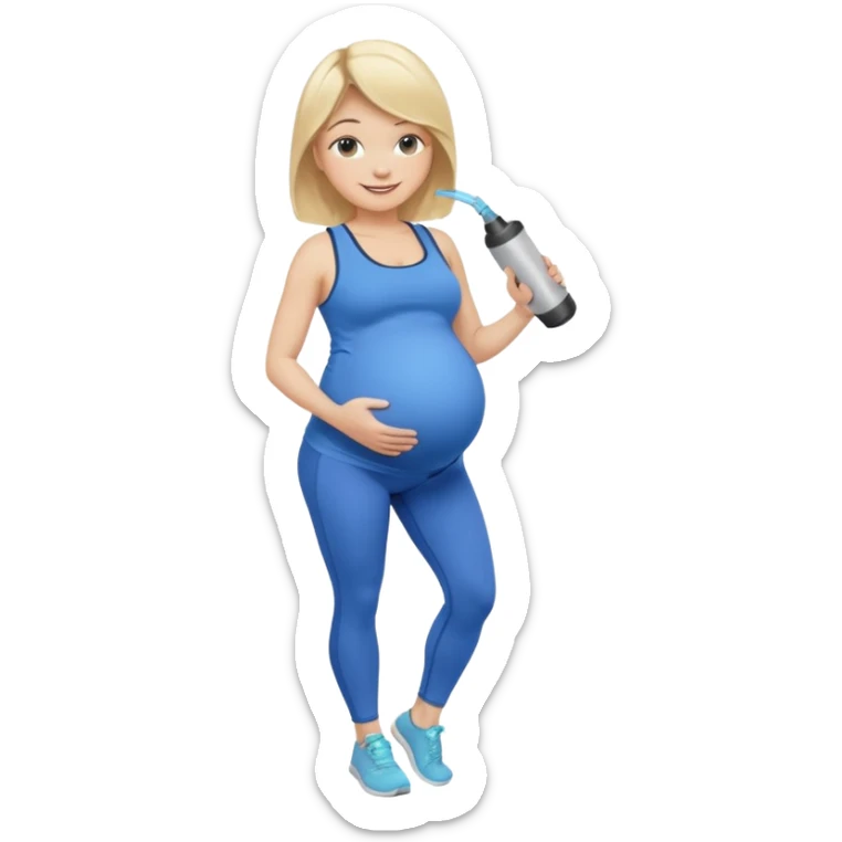 Woman blonde hair tank top blue leggings pregnant belly holding a pump bigger hips sticker