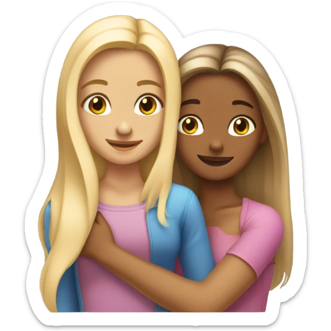 tanned girl with long ombre hair hugging fair girl with blonde hair  sticker
