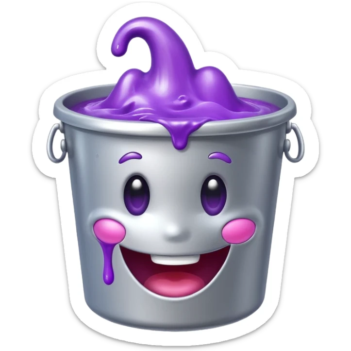shiny silver bucket with purple slime with a big happy face on the slime only sticker