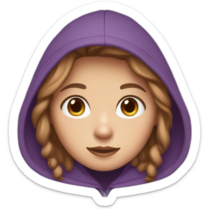 A girl with white skin, light brown hair, brown eyes, and wearing a purple hoodie  sticker