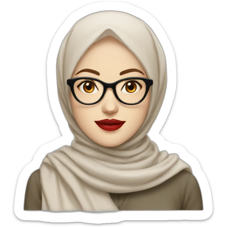A woman pale skin red lips wear hijab and glasses sticker