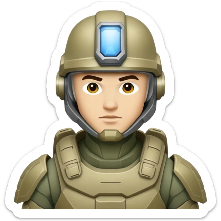 male Halo Spartan super-soldier with nomadic gear and survival equipment sticker