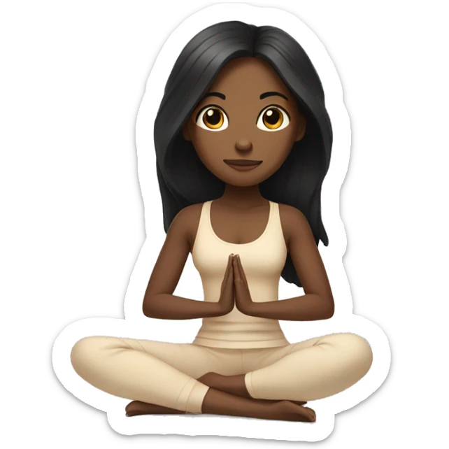 Meditating long black hair girl with black yoga set medium toned skin complexion  sticker