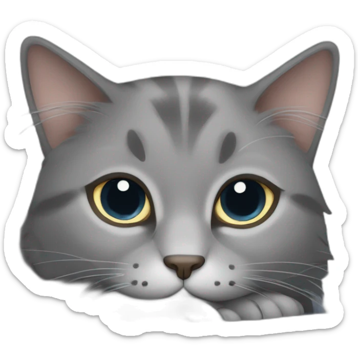 A fluffy gray cat curled up in the center of the bed The cat's eyes are closed and it is sleeping peacefully The cat's fur is soft and luxurious sticker