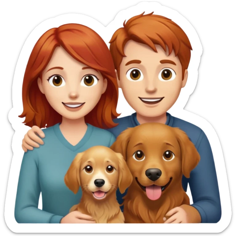 Red hair man brown hair woman with a golden retriever between them sticker