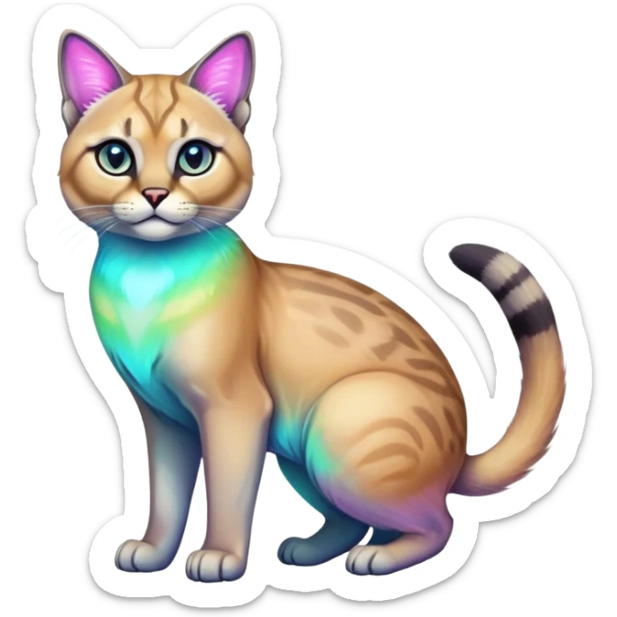 Colorful Neon exotic iridescent tropical shiny Fantasy-Siamese-Bobcat-Caracal-Scottish-Fold-feline-Fakémon-feline-hybrid (full body) sticker