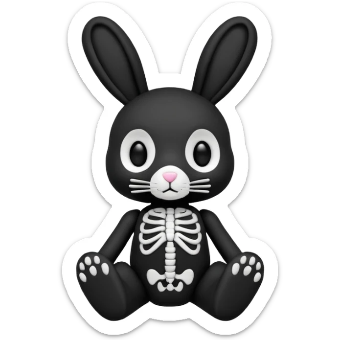 Emoji pour twitch d'une peluche lapin squelette noir qui dit bonjour sticker