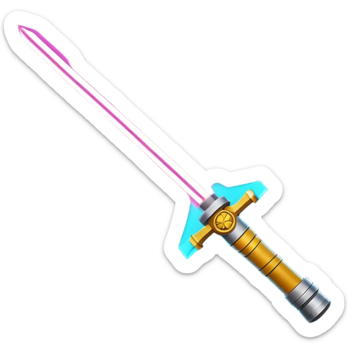 Clash of Clans aesthetic: Cinematic heroic Star Wars light sabre Emoji, rendered in a 3D vector-style similar to standard emojis with minimal shading and bold, simplified shapes. A compact, vibrant energy blade with a neon-hued, glowing edge . Stylized with a touch of interstellar elegance and a soft glowing outline, capturing the essence of a legendary energy blade with a friendly, playful manner! sticker