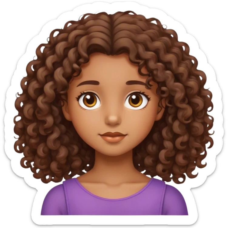 garota morena de cabelo cacheado na altura dos ombros, rosto adorável  sticker