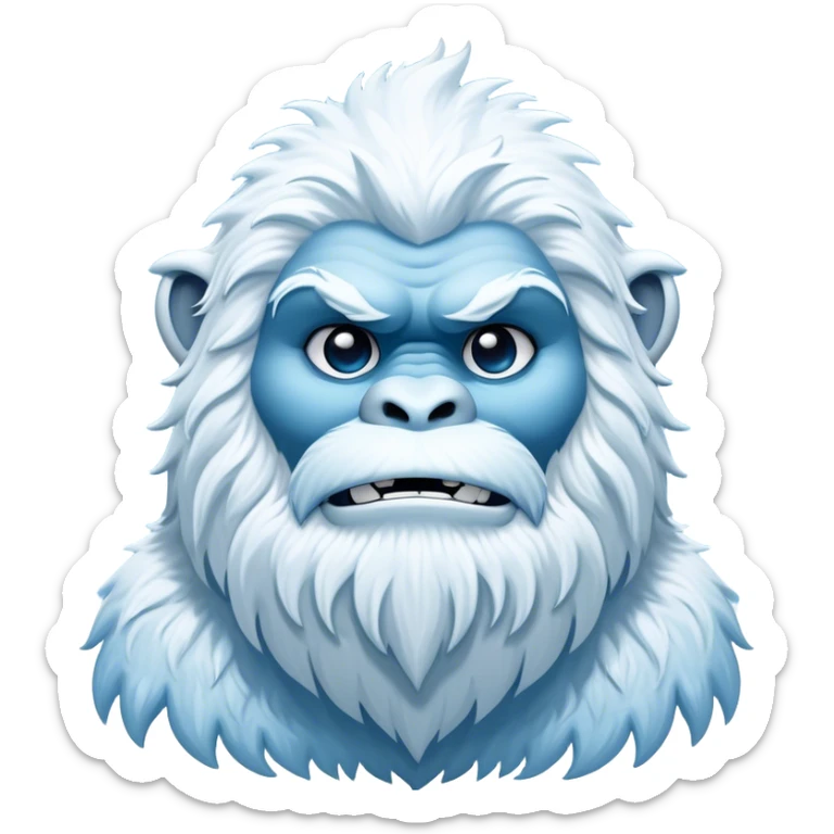 Cinematic Noble Yeti Portrait Emoji, Grand and enigmatic, with a towering, snow-dusted figure in pristine whites and cool blues, exuding ancient, mystical wisdom and stoic majesty, simplified yet exquisitely detailed with frosty textures, glowing with a gentle, icy outline that captures the awe-inspiring presence of a guardian of the frozen wilds! sticker