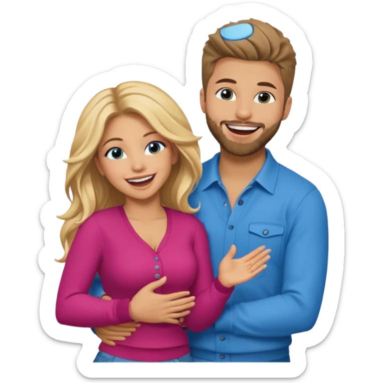 Shakira with blue eyes and her husband  Gerard pique with blue eyes  holding her in his arms. They both laugh at each other. Its beautiful and romantic. Also their outfits are very gangster and cool  sticker