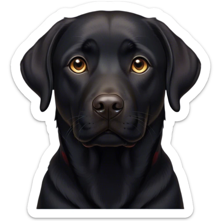 Cinematic Noble Black Labrador Portrait Emoji, Poised and regal, with a robust, muscular build and a sleek, shiny pure black Fur, deep-set soulful brown eyes, Simplified yet sharp and sophisticated features, highly detailed, glowing with a soft, dignified glow, high shine, intelligent and gentle, stylized with an air of confidence, focused and attentive, soft glowing outline, capturing the essence of a watchful and loving companion, so majestic it feels as though it could bound out of the screen with effortless authority! sticker