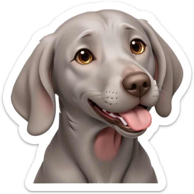 cinematic-cute-yawning-weimaraner-portrait-emoji,-head-tilted-slightly-with-a-dramatic,-wide-open-yawn,-revealing-a-sleek grey fur-with-a-subtle-shimmer,-floppy-ears-slightly-drooping,-round-brown-eyes-barely-open-in-drowsy sticker