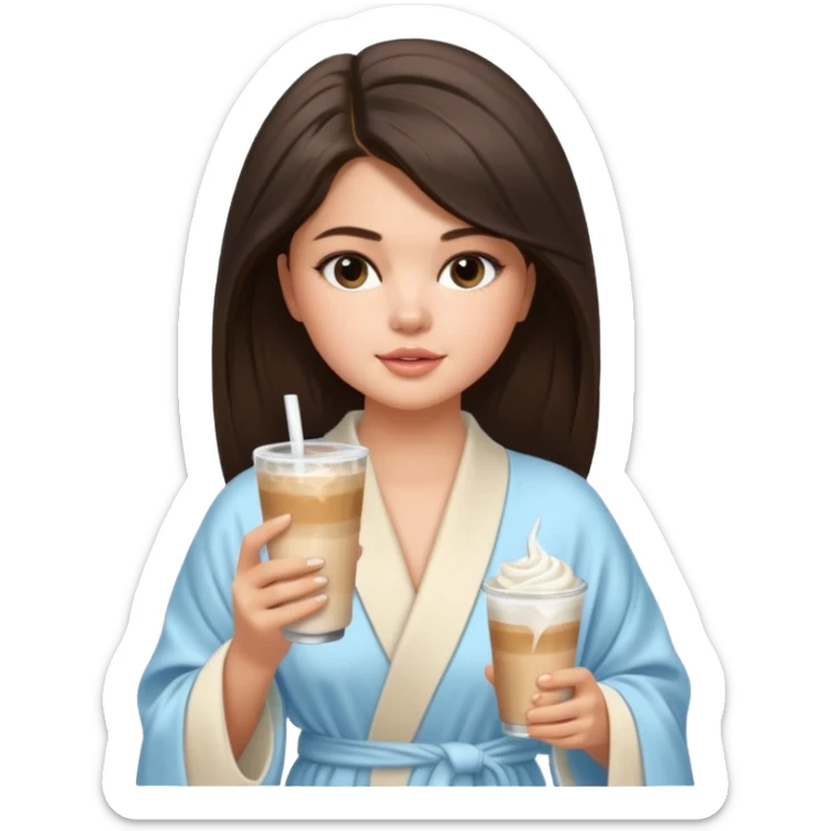 Selina Gomez holding an ice latte, doing yoga, traveling. spa, massage, luxury  vibes. Mood: calm, rich, feminine, magnetic. sticker