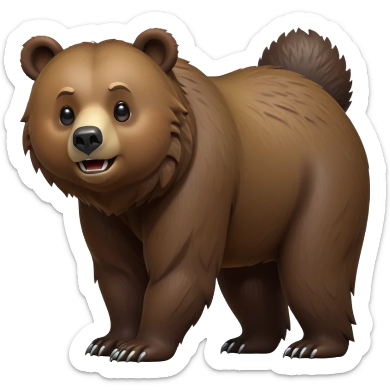 cinematic-[grizzly bear]-realistic-full-body-standing on all fours-emoji,-tail-tucked-close,-head-tilted-dramatically,-thick-[dark brown]-fur,-simplified-yet-realistic-focused-features,-highly-detailed,-glowing-with-an-almost-sarcastic-glow sticker