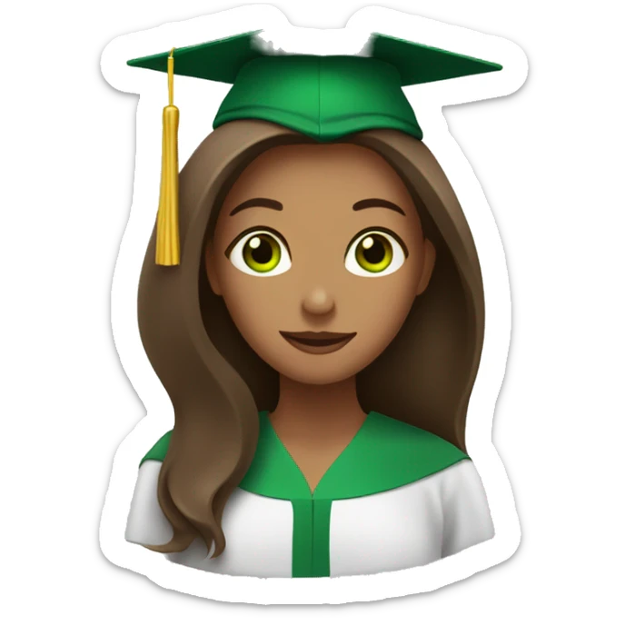 Long brown hair woman with graduation hat and green eyes sticker