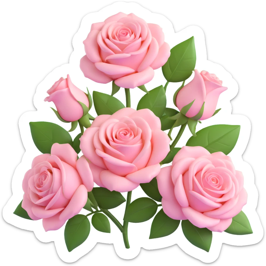 a trio of pastel pink roses with leaves, shiny and smooth, detailed petals, soft round background sticker