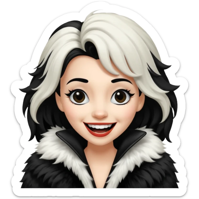 Cruella hair color split in the middle, crying of laughter sticker