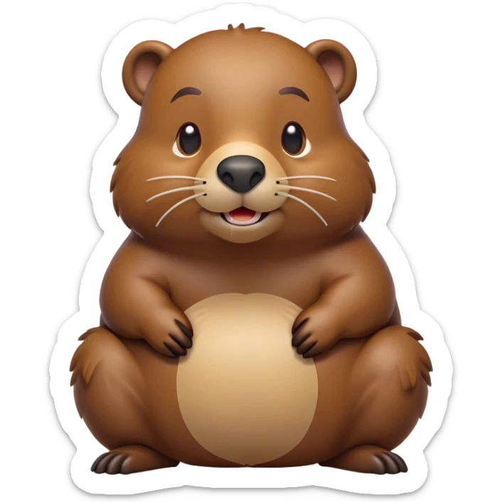 cinematic-beaver-realistic-full-body-on-all-fours-emoji,-plump-and-relaxed-body-soaking-in-the-warm-sun,-short-brown-fur-slightly-ruffled,-head-tilted-dramatically,-calm-expressive-eyes-exuding-serene-wisdom,-simplified-yet-realistic head tilted confidently staring at the camera in a comical way sticker