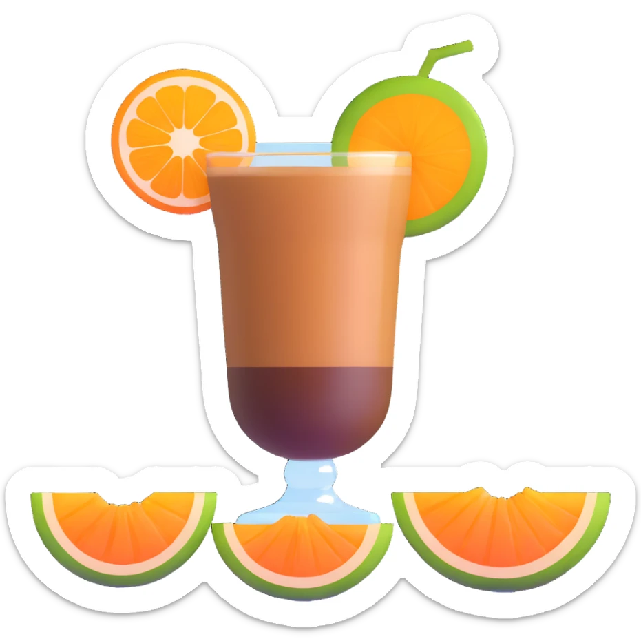 coffee carajillo drink with liquor in a glass with a slice of orange cantaloupe melon on the side sticker